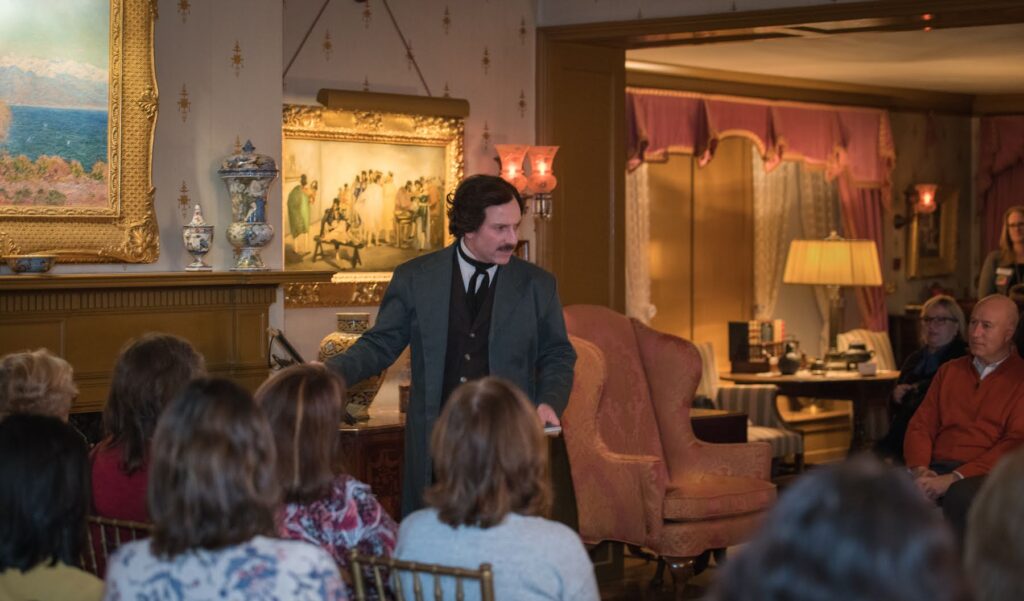 Campbell Harmon as Edgar Allan Poe performing at the Hillstead Museum.