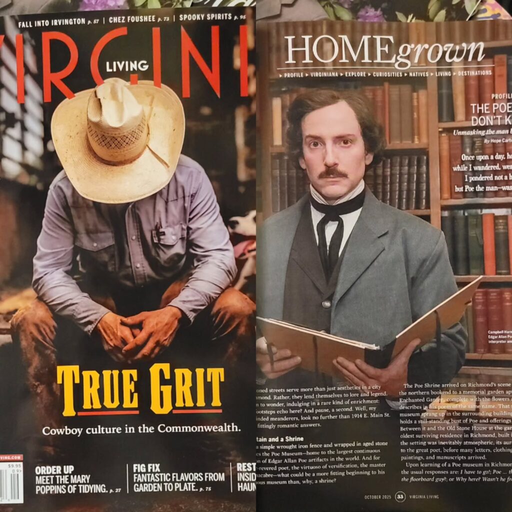 Campbell Harmon as Edgar Allan Poe featured in Virginia Living Magazine October 2025